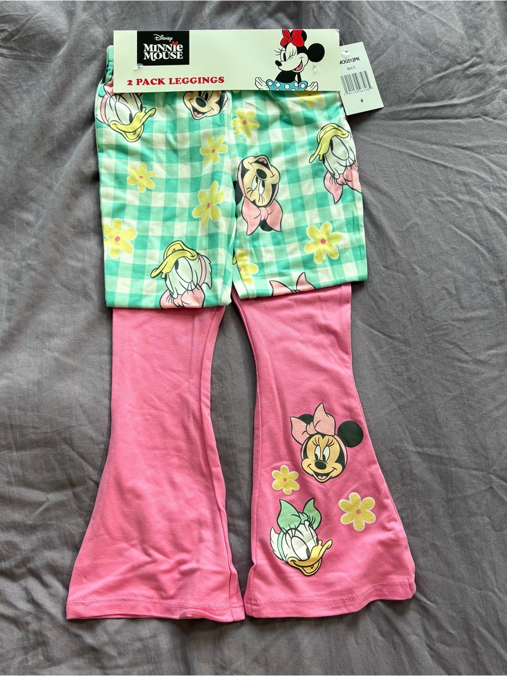 NWT Girls Disney Flare Leggings 4 Toddler Kids Pink Minnie Mouse Two Pack pants